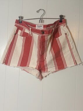 Frame Denim Red and white Striped High-Waist Shorts